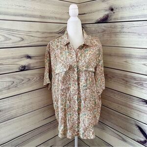 LIZ Sport Floral Button Down Short Sleeve Shirt